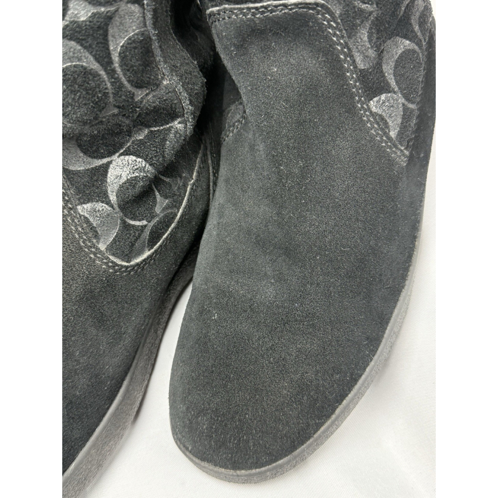 Coach Black Suede Tullip F2020/G12 Monogram Mid-Calf Boots Women Sz 11B Faux Fur - Picture 10 of 13